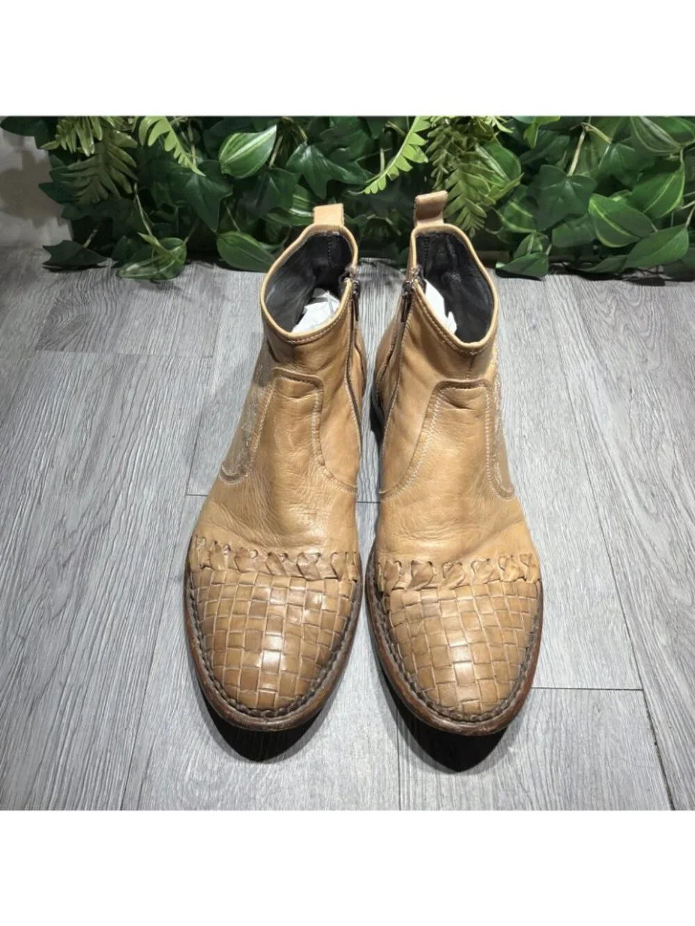 Vintage True Religion Ankle Men’s Woven Embroidery Zipper Brown Leather Sz 11.5